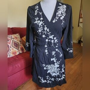 Chic Black Floral Wrap Mini Dress